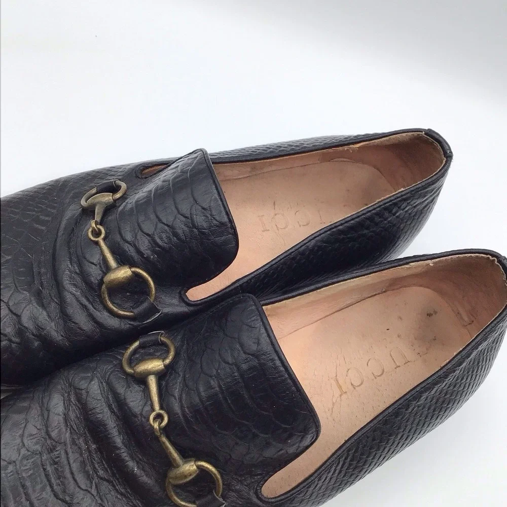 Gucci Horsebit Python Embossed Leather Loafers Black Men's EU 43